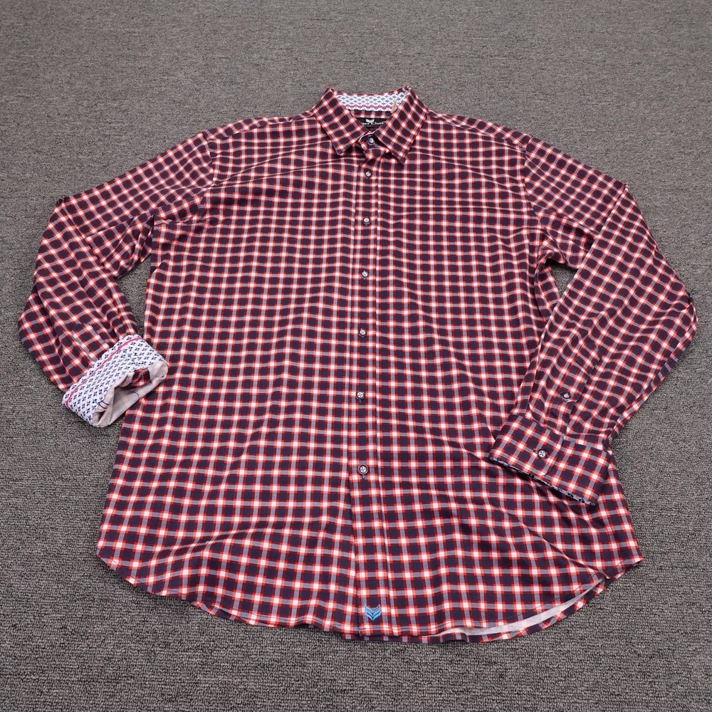 Butter Cloth Shirt Mens XL Blue Red Check Long Sleeve Button Up Casual Cotton